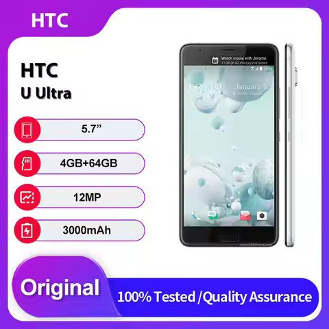 Original Unlocked HTC U Ultra Fingerprint 12MP Bluetooth 128GB 4GB RAM 5.7 inches Android 7.0 Mobile