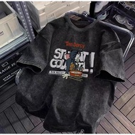 COD bleached T-shirt 100 cotton oversized deep black hip-hop retro couple shirt 4695s