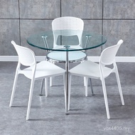 Combination Negotiation Table Chair Tempered Glass Dining Table Glass Table Small Round 8V Glass Hou