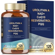 Urolithin A Supplement 1000mg with NAD+,CoQ10,Resveratrol,PQQ Supplement for Men Women 120 Softgels 