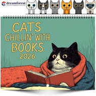 DREAMFOREST 2026 Calendar Cats with Coffee Chill Cats Illustration Cute Animal Wall Calendar For Cat