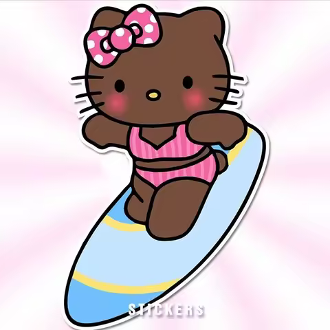 Vintage Surf Hawaii Hello Kitty Stickers for Car Toilet Refrigerator Stickers Japanese Charm Kawaii 