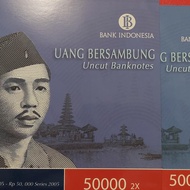 Indonesia uncut 2x50000 rupiah 2005 with folder pic I Gusti Ngurah Rai