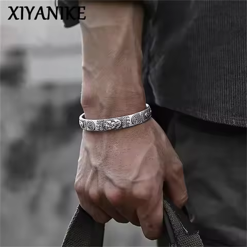 XIYANIKE Thai Silver Wealth Transfer Pixiu Copper Coin Heart Sutra Bracelet For Men Women Fashion Ne