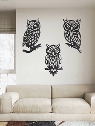 3入組黑色金屬貓頭鷹牆面裝飾藝術品,適用於農舍、家居、辦公室、客廳、浴室、臥室、室內、室外裝飾,手工禮品,適用於家人和朋友