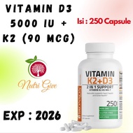 Bronson K2 D3 Vitamin K2 MK-7 Vitamin D3 5000 IU 250 Capsules