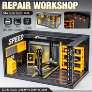 Mô hình Gara sửa chữa ô tô bằng hợp kim tỷ lệ 1:24 có đèn và nhiều phụ kiện