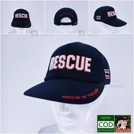 หมวก  กู้ชีพ หมวกแก๊ป กู้ภัย ปัก Rescue ตัวนูน ธงชาติไทย สีกรมท่า