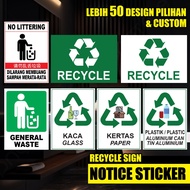 Recycle Sign Trash Sticker Recycle Paper Glass Sticker + Board / SP07