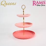 Queens Premium Porcelain 3 Tier Cake Plate with Metal Holder / Cake Tray Stand / Dessert Tray Set / 