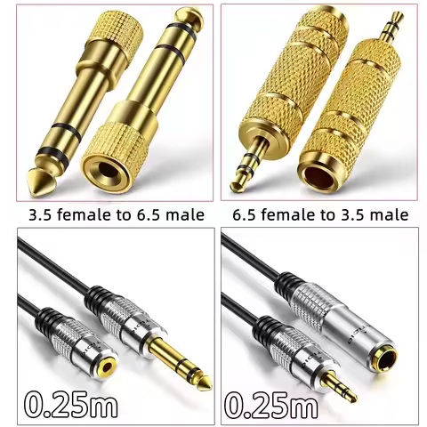 Durable Golden 6.35 Male to 3.5 Female Stereo Adapter Plug Headphone Adapter Plug Terminals Audio Ca