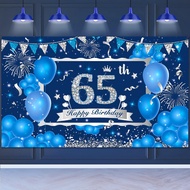 7x5ft Blue 65th Birthday Photography Backdrop Navy Blue Silver Happy 65th Birthday Background Blue 6