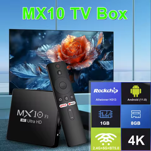 Smart TV Box Allwinner H313 MX10 F1 Mali-G31 Wi-Fi 2.4G + BT5 2.4G Android TV Box with 2GB RAM 16GB 