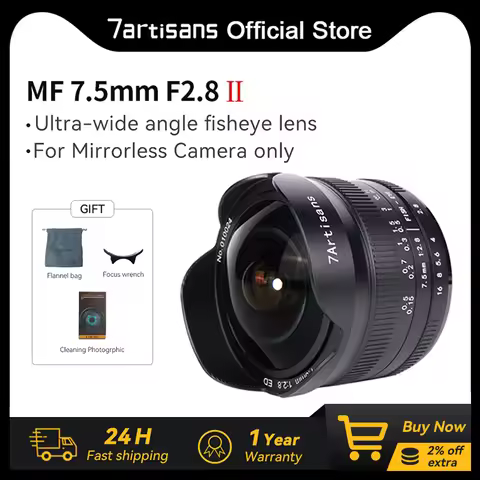 7artisans 7.5mm F2.8 Mark II Ultra Wide-Angle Fisheye Manual Lens for Sony E Fuji XF Nikon Z Micro M
