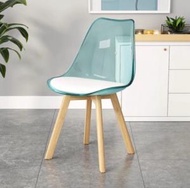 全城熱賣 - 簡約靠背實木腿塑料椅子(透明款*綠色)(尺寸:43*43*81CM)