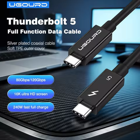Thunderbolt 5 Cable Soft TPE 80Gbps Type-C USB4 V2 Coaxial Cable USB-C to C 240W 16K 8K for eGPU Mac