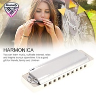 MUSLADY KONGSHENG AM-20D Phosphor Bronze Reed 10 หลุม 20 Tone Blues Harmonica ในคีย์ D (สีขาว)