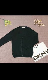 美國 DKNY 簡約型男  灰邊條黑色 薄款 V領男長袖外套 男V領開襟外套 黑色外套 L