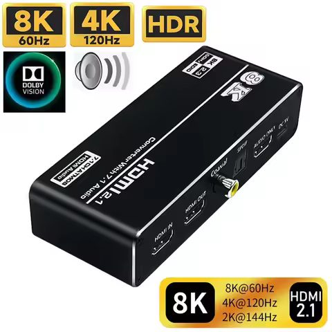HDMI 2.1 Audio Extractor 4K 120Hz 8K 60Hz HDMI Video Splitter Audio Converter Receiver for PS5 Xbox 