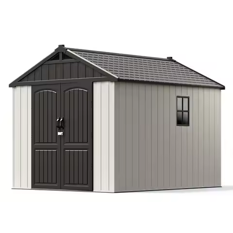 8' X 10' Plastic Outdoor Storage Shed with Floor, Resin hed With Window AndLockable Door For Garden,