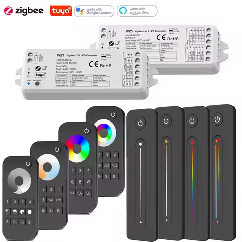 2in1 5in1 Tuya Zigbee LED Controller DC12V 24V 2CH-5CH CCT RGB RGBCCT Light Dimmer 2.4G RF Wireless 