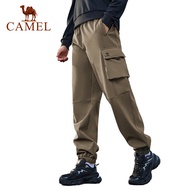 CAMEL Men's and Women's Fleece Overalls Fleece Sweatpants Outdoor Water-repellent Cuffed Trousers