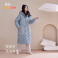 静韵【超柔软】三层夹棉情侣睡袍女冬加厚长款保暖睡衣男珊瑚绒 晨雾蓝/北羔绒夹棉睡袍-女款 L
