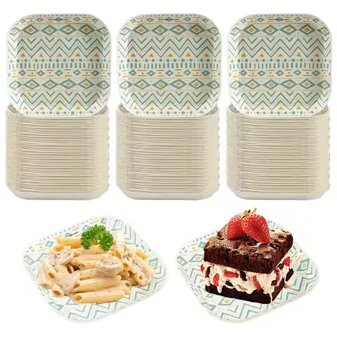 Green Mini Desserts Paper Plate Bohemia Style Disposable Paper Plates Green Square Paper Plate for A