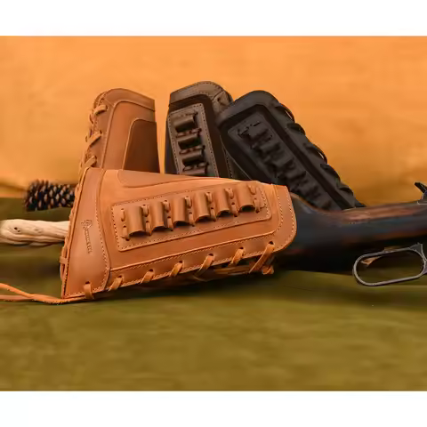 Genuine Leather Gun Cheek Rest Pad Rifle Butt Stock Extension with Shell Holder for .30/30 .45-70 .3