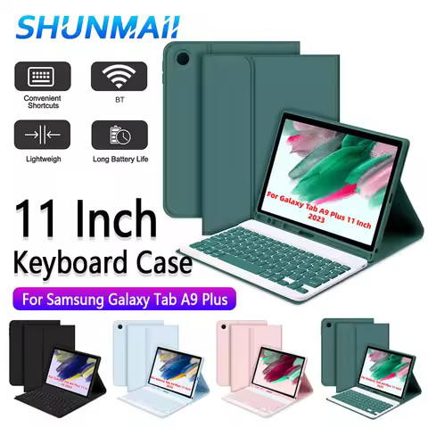 For Samsung Galaxy Tab A9+ 11 Inch Case with Bluetooth-Compatible Keyboard Cover Auto Sleep/Wake Key