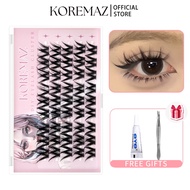 KOREMAZ W-shaped manga Style DIY Eyelash Extensions Set length 12-14mm Mixed Volume C+ Curl Reusable[Free Eyelash Glue&amp;Tweezers]