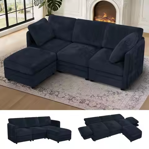 86'' Chenille Modular Convertible Sectional Couch Adjustable Backrest Storage Ottoman 4 Seater Livin