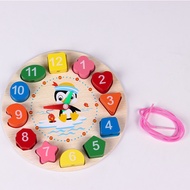 〔 Wooden Toys E2I] Children Threading Clock Learning Aids Montessori Geometric Shape Matching Buildi