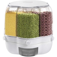 Dispenser Beras Berputar Besar 6-Grid Bekas Bijirin Penyimpanan Baldi Beras Putih Bijirin Penuh Beka