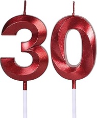 Red 30th Birthday Candles for Cakes, Number 30 3 Glitter Candle Cake Topper for Party Anniversary We