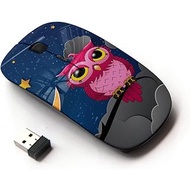 [ Optical 2.4G Wireless Mouse ] [ Owl Pink Big Eyes Stars Night Sky Drawing Art ]