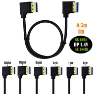 DisplayPort 1.4 Cable 0.5m/1m, Left/Right Dual 90-Degree Angled DP Plug, Male to Male, Supports 8K@6