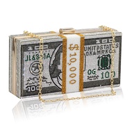 Usdollar Pattern Stack of Cash Designer Box Should Women Money Clutch Wallet Evening Bag Diamond Par