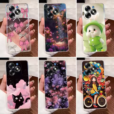 For Itel S23 Plus Case S681LN Clear Luxury Cute Love Rabbit Funny TPU Soft Silicone Phone Case For I