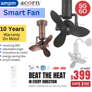 Acorn Corner Fan DC 16 inch Wall Fan With Remote Control 360 Rotating 6 Speed Ceiling Wall Mount Des