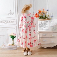 ML069 Jubah budak perempuan 4Y-14Y Floral Printed Jubah Budak Perempuan Kanak Kanak Long sleeve maxi