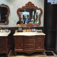 歐式浴室櫃組合紅橡木實木衛浴櫃衛生間洗漱臺洗手洗臉盆智能