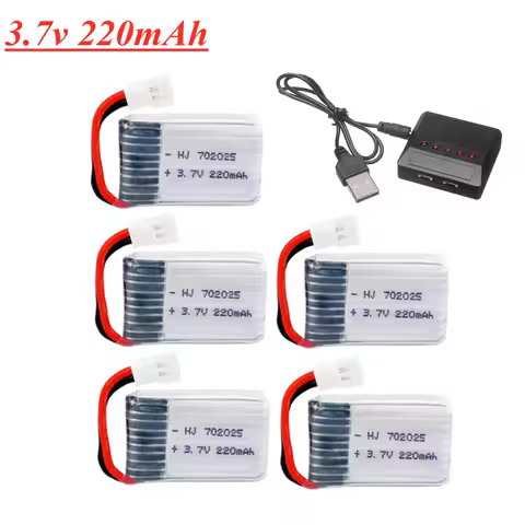 3.7V 220mAh Lipo Battery + 5 in 1 Charger for X4 X11 X13 RC Drone Quadcopter Spare Parts 702025 3.7v