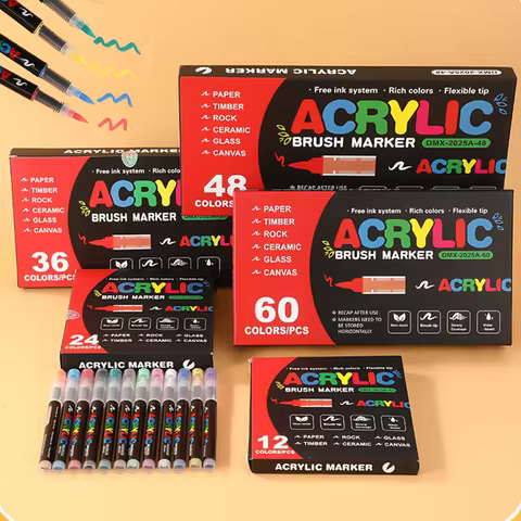 12-72 Color Acrylic Paint Marker Professional-Grade Paint Pen Acrylic Paint Pens Marker Soft Brush T