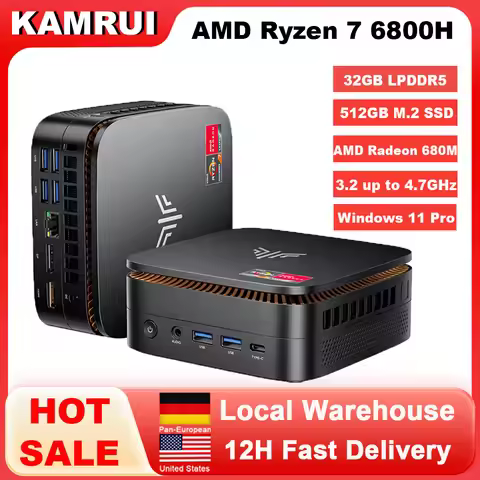 KAMRUI Mini PC AMD R7 6800H 32GB LPDDR5 6400MHz 512GB M.2 PCIeSSD Max 4.7GHz Win11pro WiFi6 BT5.2 4k