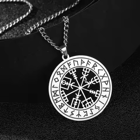 LIKGREAT Norse Viking Odin's Runes Male Necklace Vegvisir Symbol Compass Pendant Vintage Stainless S