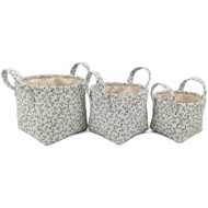 Shelf Organization Bin For Closets And Living Areas, Green Floral Fabric Storage Basket With Handles