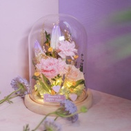 無盡愛你康乃馨LED燈底座玻璃罩 永生花玻璃罩盅