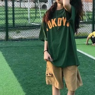 New 100% Cotton Green Women T-shirt Loose Oversized 4XL Letter Korean Summer Short Sleeve Round Neck