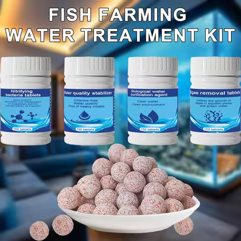 Aquarium Filter Media Set:Hollow Quartz Balls, Algae Remover, Nitrifying Bacteria, Conditioner&Bio-C